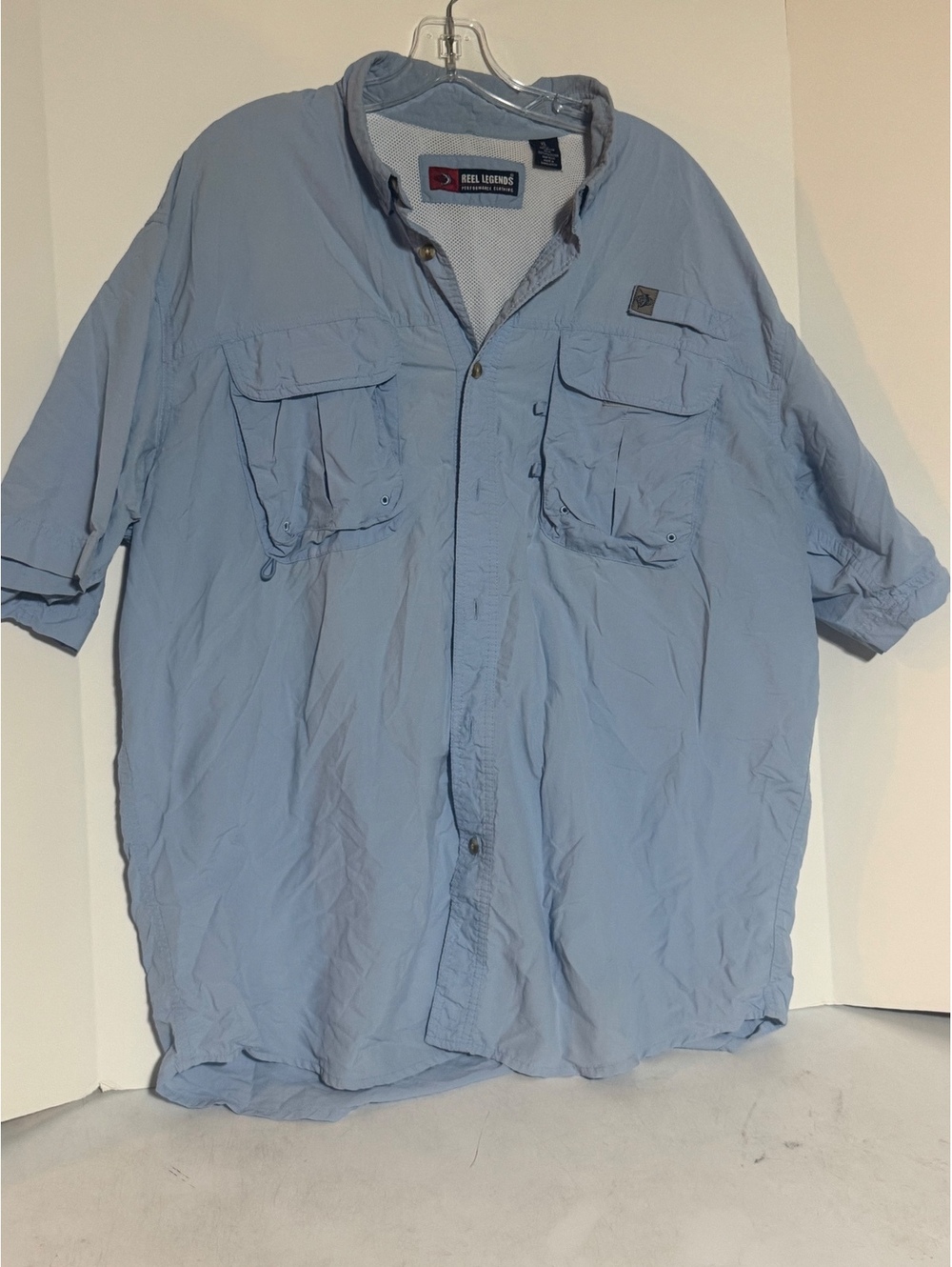 Reel Legends Fishing Shirt Men XL vented Blue Nylon Pockets